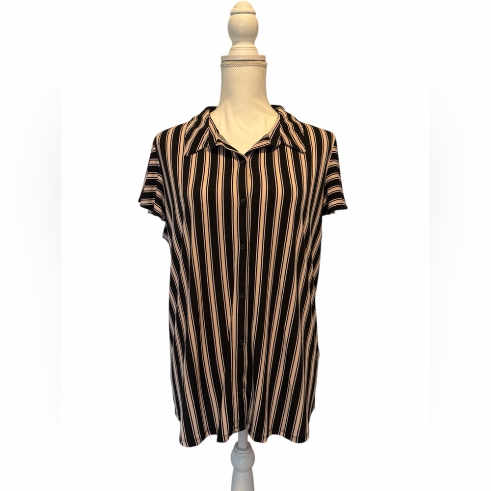 Adrianna Papell Black and Cream Patterned Blouse Size XL
